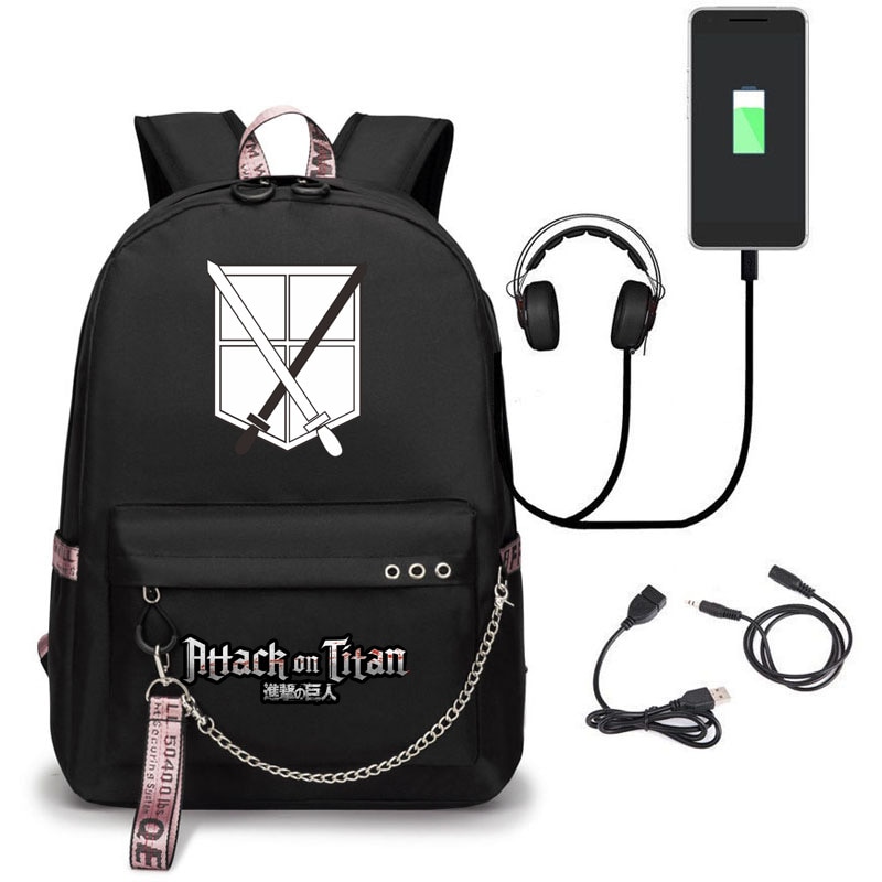 Attack on Titan Backpack Eren Bag Shingeki No Kyojin USB Charging Schoolbag Unisex Titans Attack Backpack 3 - Attack On Titan Shop