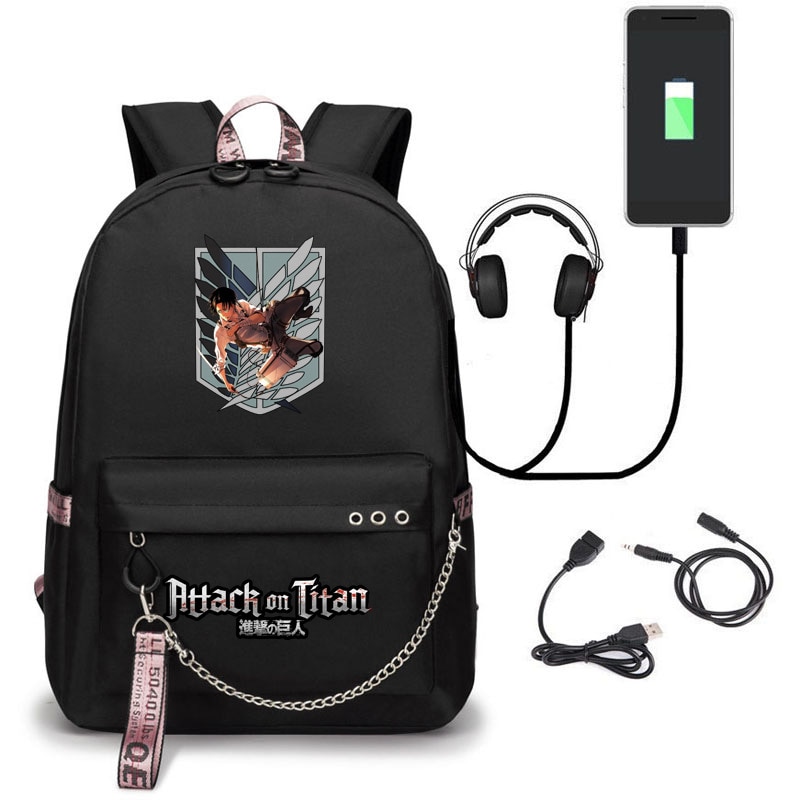 Attack on Titan Backpack Eren Bag Shingeki No Kyojin USB Charging Schoolbag Unisex Titans Attack Backpack 4 - Attack On Titan Shop