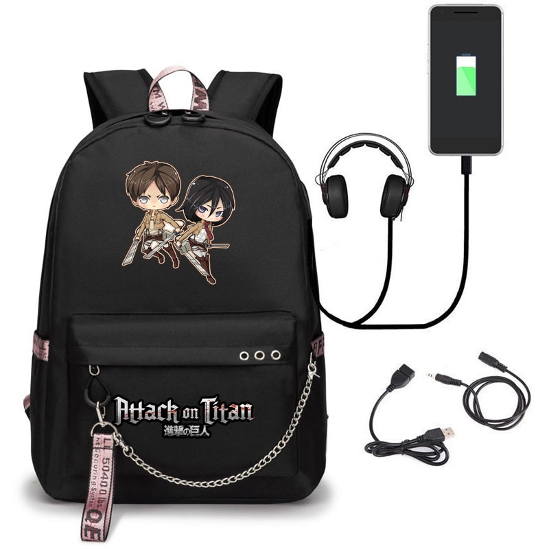 Attack on Titan Backpack Eren Bag Shingeki No Kyojin USB Charging Schoolbag Unisex Titans Attack Backpack 5 - Attack On Titan Shop