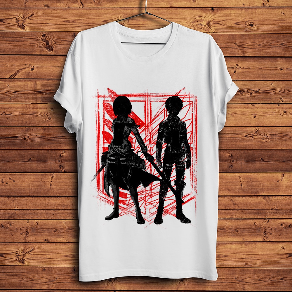 Attack on Titan anime Mikasa Ackerman and Eren Jaeger t shirt homme short t shirt men - Attack On Titan Shop