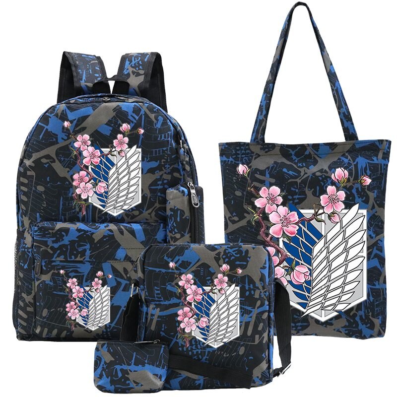 Women Backpack Anime Manga Fashion School Backpack Girl 5Pcs Attack on Titan Hand Crossbody Bag Pencil 3 - Attack On Titan Shop